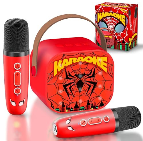Spider Karaoke Maschine Kinder mit 2 Bluetooth Mikrofon, Spider Spielzeug für Kinder 3 4 5 6 7 8-12 Jahre, Jungen Bluetooth Karaoke Mikrofon, Geschenke für Jungen ab 3-10 Jahre