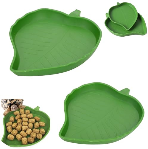 JFGDVW 2 Pieces Tortoise Food Bowl, Leaf Reptile Food Water Bowl, Tortoise Water Bowls, For Tortoise Corn Snake Crawl Pet Drinking and Eating, 2 Sizes(Green)