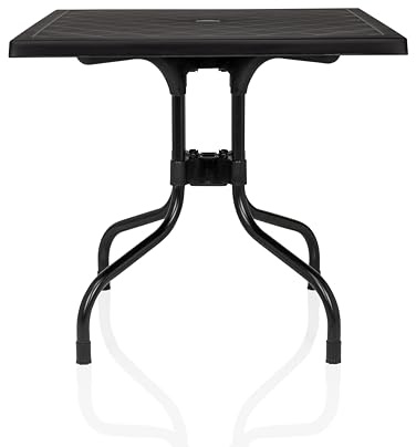 hjh LIVING Travano T1 - Mesa plegable para exteriores (79 x 79 cm, sistema plegable Easy-Fold, resistente a la intemperie, resistente a los rayos UV y robusta), color negro