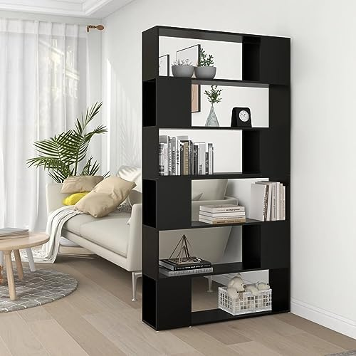 Frdhee Büro Schrank Stufenregal, Bücherregal Raumteiler Schwarz 100x24x188 cm für Deko, Fotos, Pflanzen