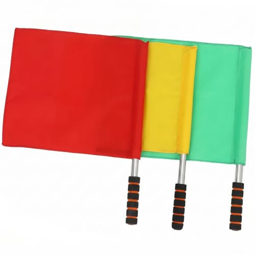 3PCS Drapeaux d'arbitre, drapeaux de juge de ligne football, drapeau portatif haute visibilité avec poignée antidérapante pour la compétition sportive volley-ball, basket-ball et foo