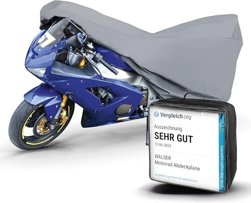 WALSER Premium Motorrad Abdeckplane M, Auszeichnung Sehr Gut* aus hochwertigem PVC, Outdoor Plane, Zubehör, grau 215x95x120 cm
