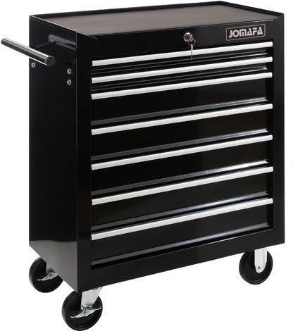 JOMAFA Carro Herramientas 7 CAJONES | Armario de Herramientas | 7 cajones | Bloqueable | Robusto | con Ruedas Negro