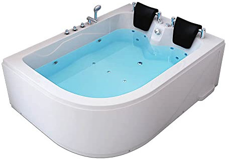 Home Deluxe - Bañera de hidromasaje - BLUE OCEAN XL izquierda, blanca, dimensiones: 180 x 120 x 65 cm - incl. cojín cervical, grifería y bomba de hidromasaje I Bañera de hidromasaje para 2 personas,