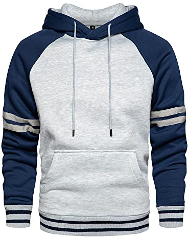 LBL Hoodies for Men Pullover Fleece Hooded Sweatshirts Colour Block Sport Outwear Hoody Blue L