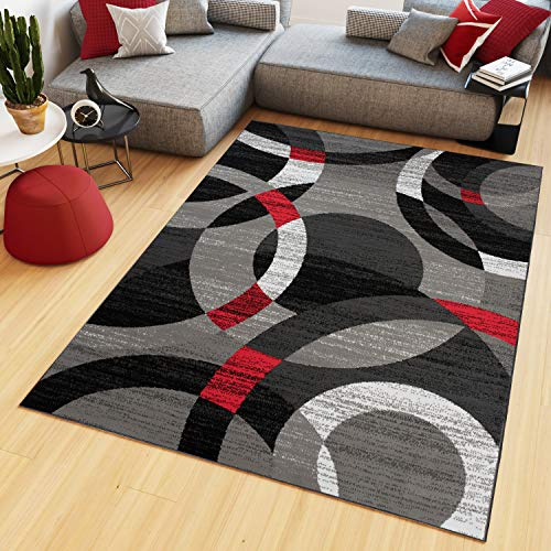 TAPISO Maya Tappeto Soggiorno Pelo Corto Design Moderno Motivo Astratto Geometrico Semicerchi tonalità Rosso Grigio Camera da Letto Cameretta Ufficio Salotto Oeko-Tex 120 x 170 cm