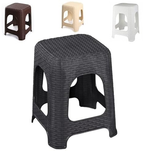 R.G. Hocker Sitz Sitzhocker Sitzfläche Rattan Optik Badhocker Stapelhocker 160kg Garten Stuhl H 44cm (Beige)