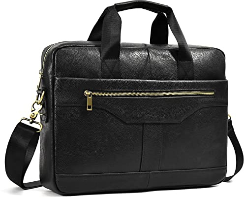 newsbirds Ventiquattrore Uomo, Computer portatile Borse Vera Pelle per Laptop Vintage da Uomo Borsa Cuoio Portadocumenti Ventiquattrore Tracolla Lavoro (Nero)