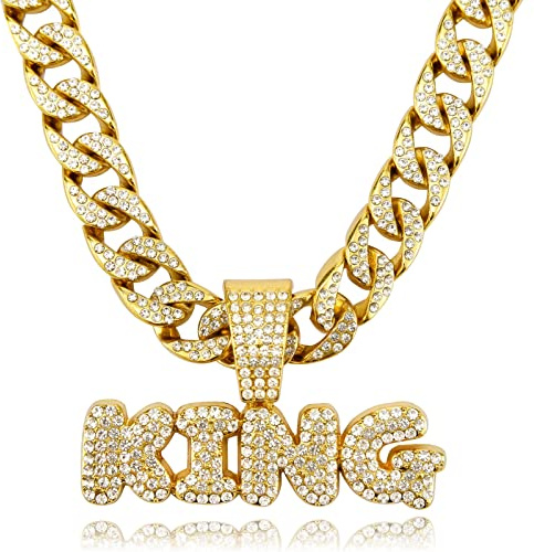 IDRUPACE Miami Mens Cuban Link Chain Silver Gold Plated Bling Cuban Necklace Diamond Chain for Men 13MM iced out chain Hip Hop Jewelry，8.5/18/20/24 Inch Length-With metal gift box., 20.0 Inches, Gold