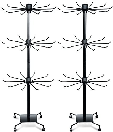 BBTO 2 Pcs Rotating Display Stand Jewelry Display Rack with Hooks Metal Earrings Stand for Vendors Necklace Bracelet Selling(Black,28.35 x 11.81 Inch)