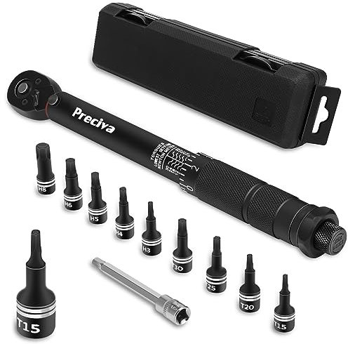 Preciva Drehmomentschlüssel 1/4, 3-33 Nm Umschaltknarre Drehmoment Schraubenschlüssel Set für Fahrrad, ± 4% Fehlergenauigkeit mit Steckschlüsselsatz und 50mm Sechseck Verlängerungsstange