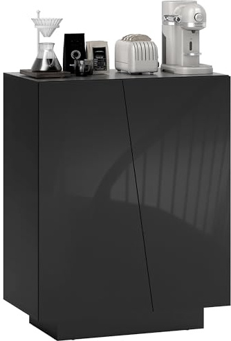 HOMCOM High Gloss Storage Cabinet, Freestanding Storage Cupboard with Adjustable Shelves for Living Room, Bedroom, Hallway, Black