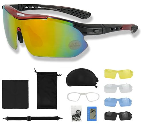 Auptiz Polarisierte Sonnenbrille,Polarisiert Fahrradbrille mit 5 wechselgläser für Herren Damen,UV400 Schutzbrille Sportbrille für OutdoorSportarten Fischen Radfahren Laufen