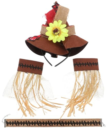 Abaodam Set Di Costumi Di Spaventapasseri Di Halloween Cappello Di Paglia Fiore Collana Braccialetto Di Paglia Costume Cosplay Spaventapasseri Accessori Di Halloween