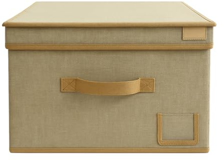 VIRSUS 1 Scatola Maxi Portaoggetti Pieghevole in tessuto con coperchio 6878, misura 50x40x25 cm, contenitore salvaspazio con maniglia per Armadio organizer per vestiti, accessori (Beige)