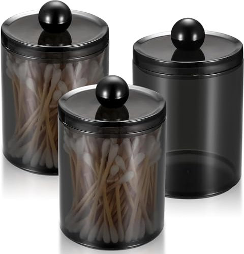 Kasanni 3 Stück Wattestäbchen Behälter, Wattepadspender Schwarze, Wattepads Aufbewahrung, Ohrenstäbchen Aufbewahrung, für Wattestäbchen, Wattepads, Zahnseide, Wattebausch, Make-up Schwämme
