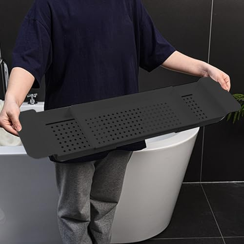 1 Organisateur de Baignoire réglable, Plateau de Rangement au-Dessus de la Baignoire, Plateau de Bain, Blanc/Noir, Plateau de Baignoire Extensible, étagère de Rangement rétractable, 55-78 cm
