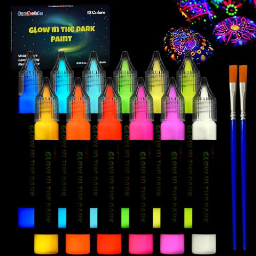 FansArriche Pinturas Fluorescentes de 12 × 20 ml, Pintura Fluorescente, Pintura Textil 3D Resistente al Agua, Pintura Fluorescente