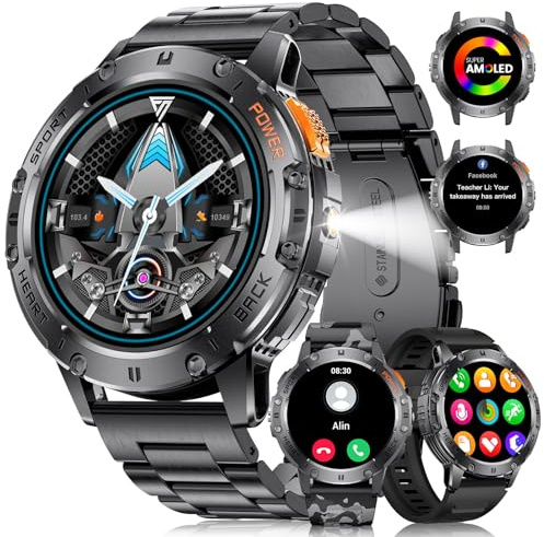 LIGE Montre Connectée Homme avec Appel Bluetooth,1,43 HD AMOLED Smartwatch Fitness Tracker avec Fréquence Cardiaque/Moniteur Sommeil/Podomètre,IP68 Etanche Sport Montre Chronometre pour Android iOS