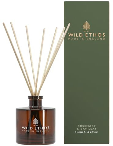 Wild Ethos Scented Reed Diffuser - Select Your Scent - Blended Natural Essential Oils - Lasts 16 Weeks - Made In The UK (Rosemary & Bay)