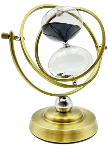 Sablier 60 Minutes 720°Sablier Minuteur,Sablier en Verre Vintage,Laiton Sablie en Métal,Sablier Decoratif,pour Cadeaux,Maison,Bureau,Bureau Décoration,l'enseignement(Blanc)