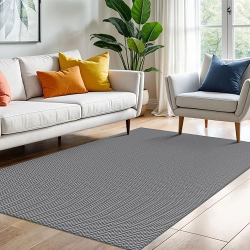 KOZYFLY Washable Area Rug 4x6 Ft Rubber Backed Rugs for Entryway Bedroom Throw Rugs Boho Entry Rug, Cotton Braided Floor Carpet for Dining Room Living Room, Grey/Charcoal Grey