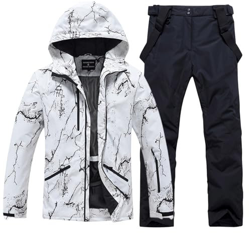 HOUZONIY Herren Skianzug Set Herren Schneeanzug Warmer Winddichter 2-Teiliger Schneeanzug(009WT+Schwarz L)