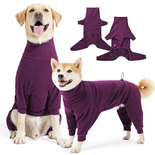 Hjyokuso Maglione per cani con gambe, tuta invernale in pile con apertura per la pancia e foro per guinzaglio, comodo abbigliamento per cani per cani di taglia grande, rosso vino, 3XL