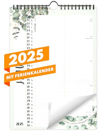 Planer für Zwei (Wandkalender 2025 mit 2 Spalten im A4 Format) - Partnerkalender für Paar - Paarkalender mit zwei Spalten - Kalender zum Aufhängen für zwei Personen (ganzes Jahr) - Eucalyptus