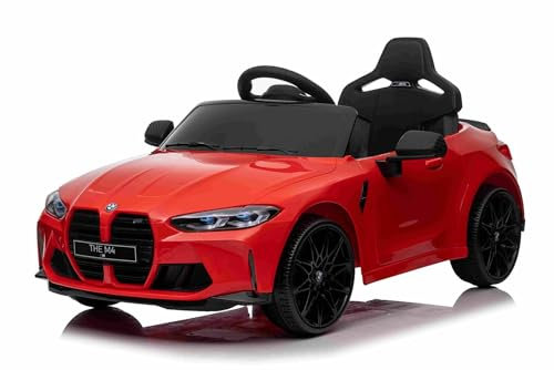 Elektro Kinderauto BMW M4, rot, 2,4-GHz-Fernbedienung, USB-/Aux-Eingang, Federung, 12-V-Batterie, LED-Leuchten, 2 x Motor, ORIGINAL-Lizenz