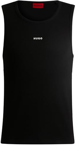 HUGO Herren Dapota Geripptes Tanktop aus Stretch-Baumwolle mit Logo-Print Schwarz001 XL