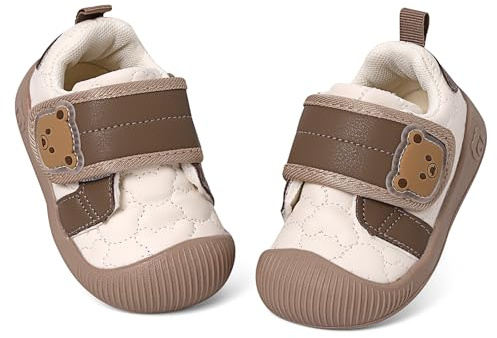 MASOCIO Babysko, flicka, pojke, första steg, platt sneakers, halkfri gummisula, Brun 3, 20 EU