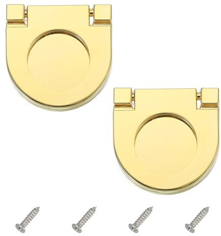 PATIKIL Poignée à anneau encastré 1,4 pouce (35mm) 2 pcs Profil bas Tiroir Alliage de zinc Poignée à bascule avec vis pour meuble placard commode, Or