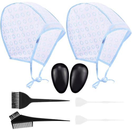 RTRTGS 2 pezzi Cuffia per evidenziare, accessori per tingere i capelli, con pennello per tingere e gancio in metallo, per uso in salone e a casa, cuffia per meches con fori perforati, con pennelli