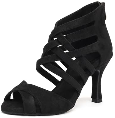 ZYXWVU Latin Dance Boots Kvinnor Öppna Toe Zipper Sås Tango Bachata Bachata Sexig Praktisk, Svart 8 5 cm, 38 EU