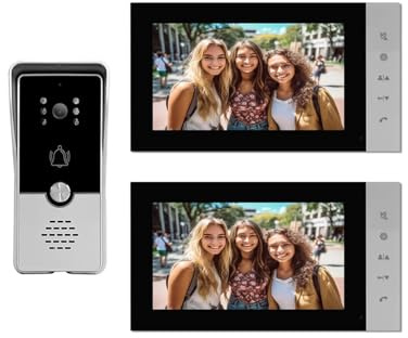 AMRTTWY Video Doorbell Videocitofono cablato, 2 monitor, ultima porta analogica, porta economica, telefono,Rilevamento del Movimento Umano