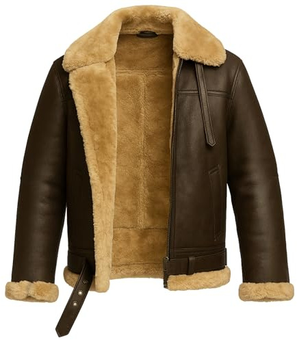 TRESSANO Chaqueta de cuero aviador RAF B3 para hombre, chaqueta de piel de oveja sintética de la Segunda Guerra Mundial para hombre, Marrón, Large