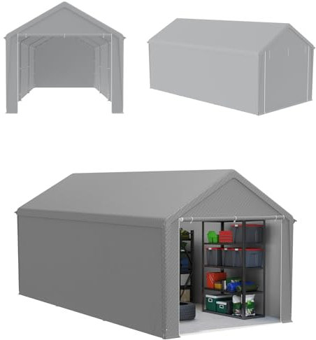 ACXIN Tenda da magazzino, 3 x 6 m, robusta tenda da garage e tettoia come tenda da garage, tenda impermeabile con telaio in acciaio e telone in PE per giardino, attrezzi, auto (grigio)