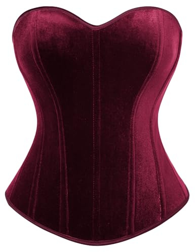 SCARLET DARKNESS Top de corsé renacentista para mujer, elegante, con cuello en forma de corazón de terciopelo, estilo bustier, Vino, 36