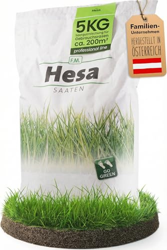 Hesa Césped profesional Line, 5 kg para 200 m², RSM 2.3, semilla de césped de germinación rápida Premium para deportes y juegos, semillas de hierba resistentes y robustas en calidad profesional