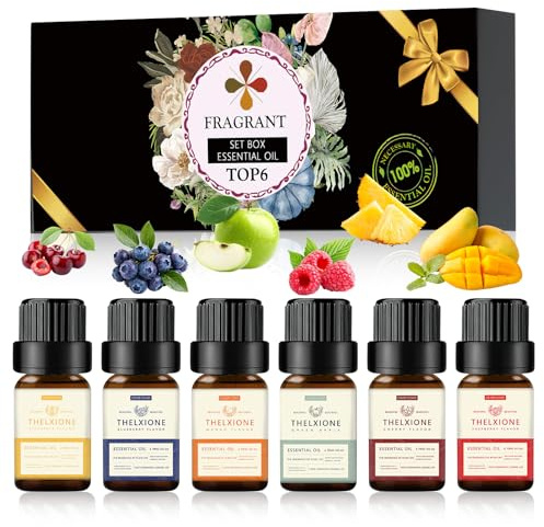 SilverChry Set de Aceites Esenciales,6X10ml, Arándanos, Mangos, Cerezas, Frambuesas, Manzanas Verdes, Piñas, Juego de Aceite de Fragancia,Apto para Difusores y Velas DIY