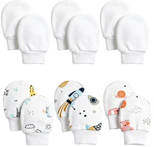 6 Pairs Baby Mittens, 100% Cotton Newborn Scratch Mittens for 0-6 Months | Breathable Anti-Scratch Baby Gloves for Boys and Girls, Adjustable Soft Infant Mitts for Sleep and Play, Newborn Essentials