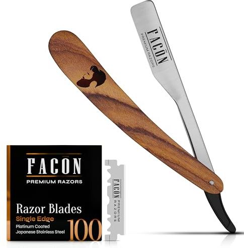 Facón Straight Razors for Men - Professional Barber Straight Edge Razor Kit with 100 Blades, Wooden Stainless Steel Barbero Shaver for a Smooth & Precise Shave, Premium Barber Razor for Men's Shaving
