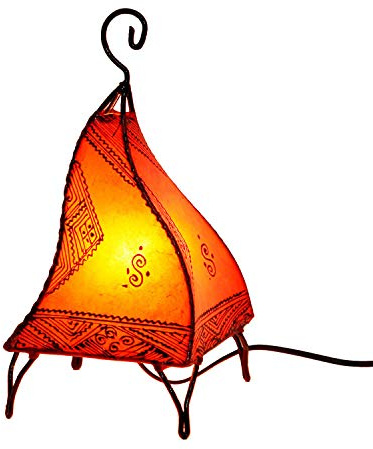 Marrakech Accessoires - Lampada a forma di gallina orientale, in pelle, 35 cm, realizzata a mano in Marrakech, struttura in metallo, paralume in pelle dipinta a mano, decorazione orientale