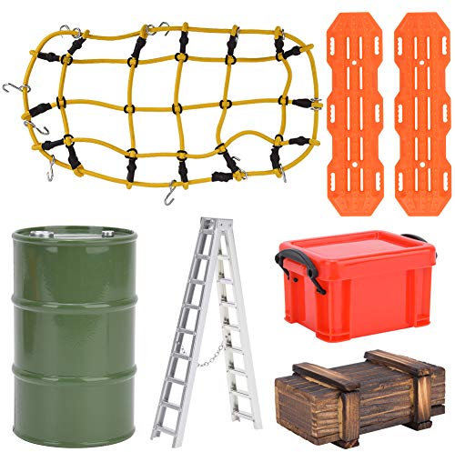 RC Gepäcknetz, 1/10 RC Autogepäcknetz, Ölkanne, Aufbewahrungsbox, Holzkiste, Metallleitern mit Gepäcknetzen RC Autozubehörset für Traxxas