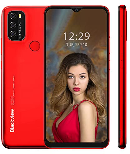 Blackview A70 2021 Teléfono Móvil, Smartphone Libre Android 11, Pantalla 6.517 Water-Drop, 3GB RAM+32GB ROM, 5380mAh Batería, 13MP+5MP, 4G Dual SIM, Face ID, GPS, Rojo