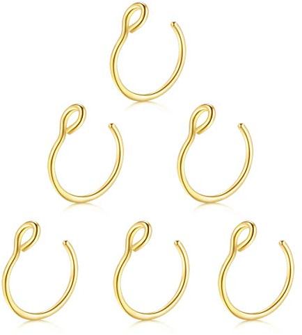 Earmark Faux Septum Nose Ring, 20G Faux Piercing Jewelry 8mm Gold Fake Nose Ring Hoop for Faux Lip Septum Nose Ring Set
