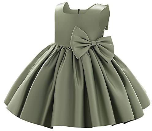 Baby Girls Little Girls Bowknot Tutu Princess Prom Dress Formal Ball Gown Birthday Wedding Party Christening Baptism Dresses Army Green 12-18 Months