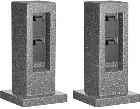 ledscom.de 2 Stück Garten Steckdosensäule Pock für außen, IP44, 2-Fach, anthrazit (Stein-Optik), eckig, 30 cm