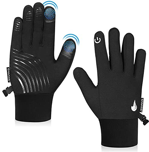 Kinder Fahrradhandschuhe Sport Winter Thermo Jungen Mädchen Kinder Winddicht Anti-Rutsch Touchscreen Handschuhe Alter 4-12 Jahre Fahrradhandschuhe Reiten Laufen Warm Outdoor (XS (4-6 Jahre), Schwarz)